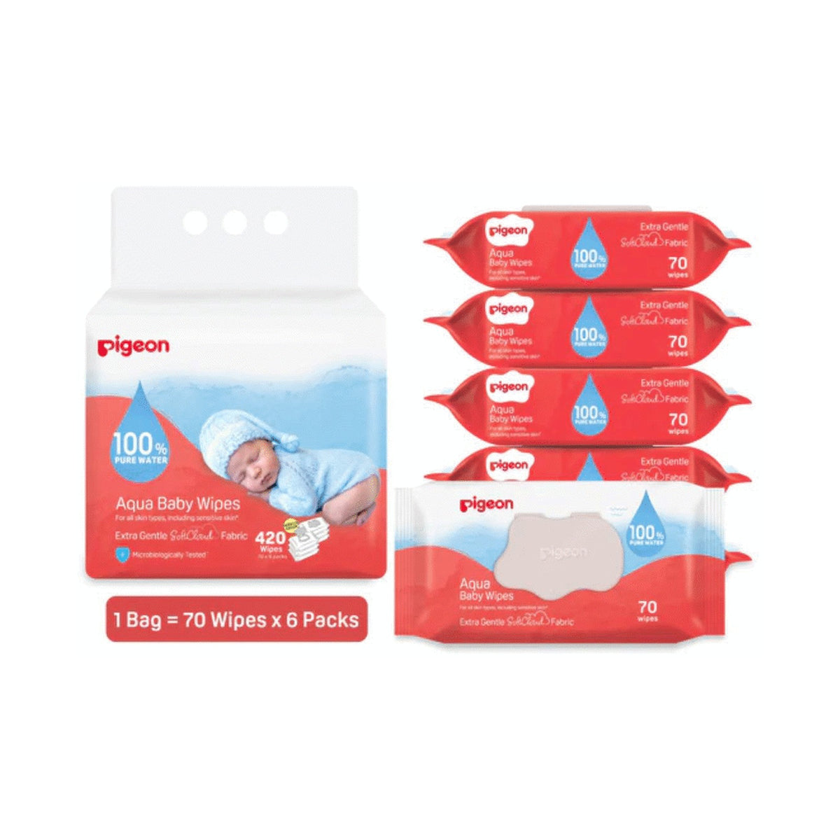 PIGEON AQUA BABY WIPES 70's FLIPTOP  6-IN-1