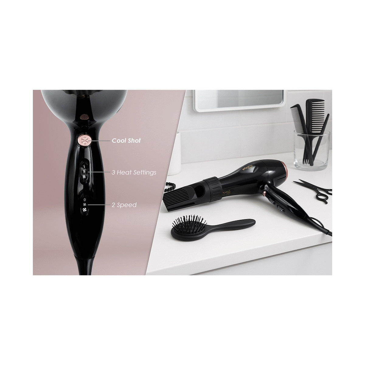 Carmen Power Comb Hairdryer 2000w - Ebony