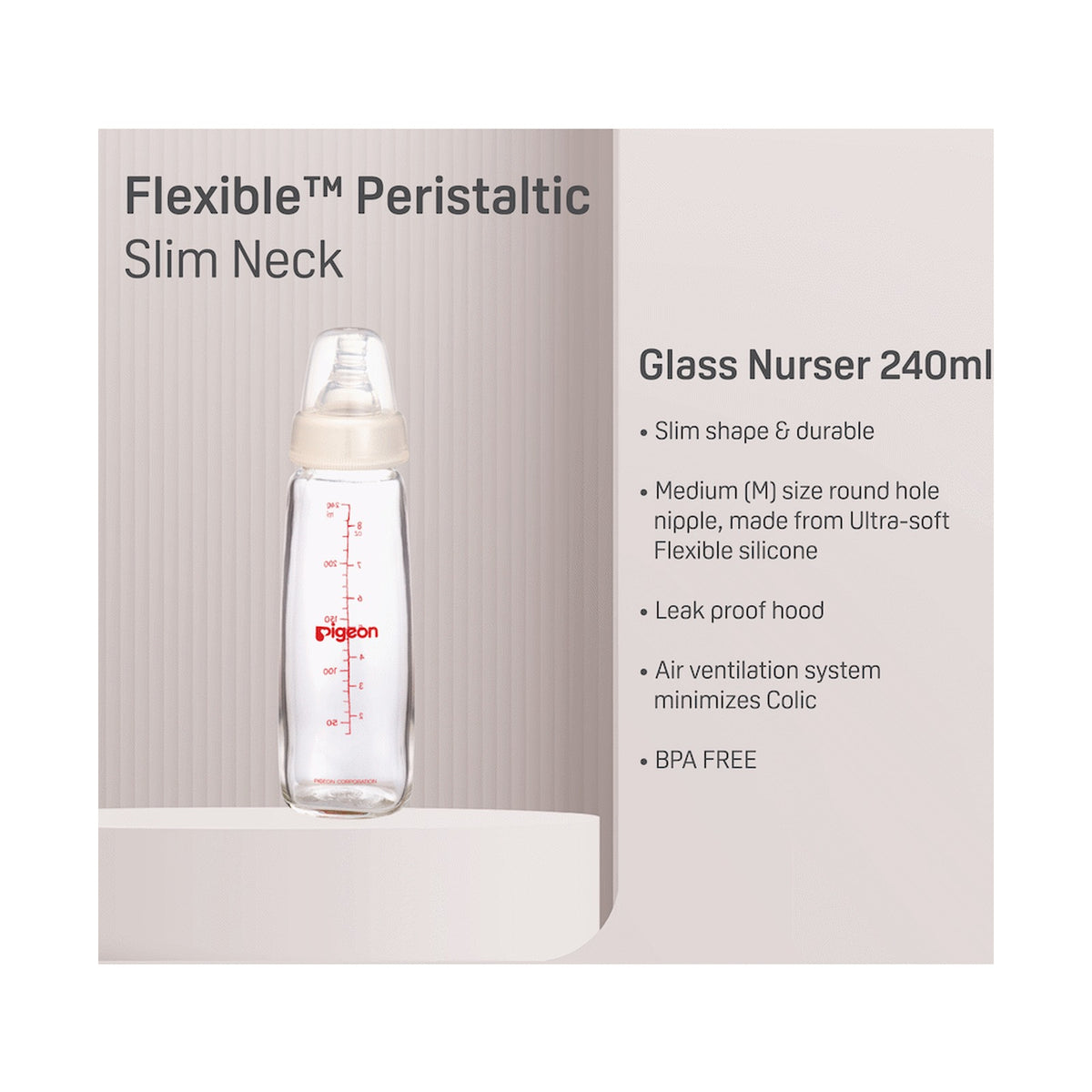 Pigeon Flexible Glass Bottle with Peristaltic Nipple 240ml