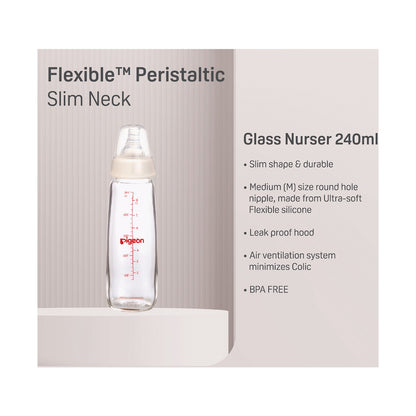 Pigeon Flexible Glass Bottle with Peristaltic Nipple 240ml