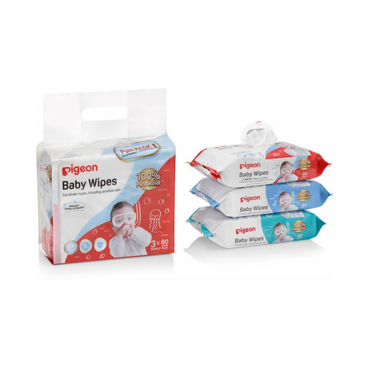 Pigeon - Baby Wipes 80s 100% H2O 3-in-1 Pack