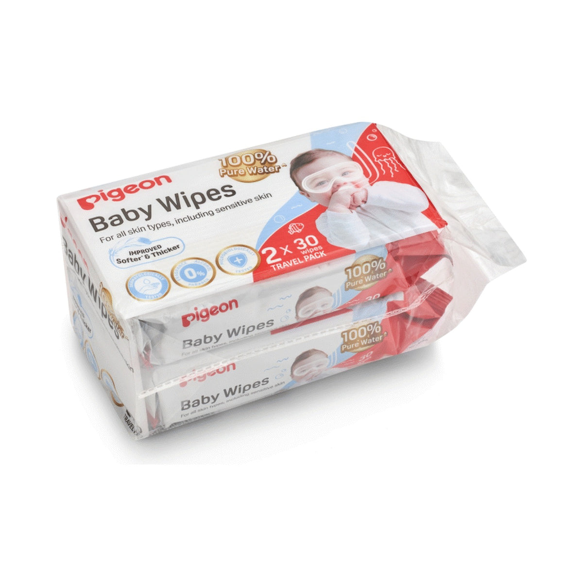 Pigeon - Baby Wipes 30s 100% H2O 2-in-1 Pack