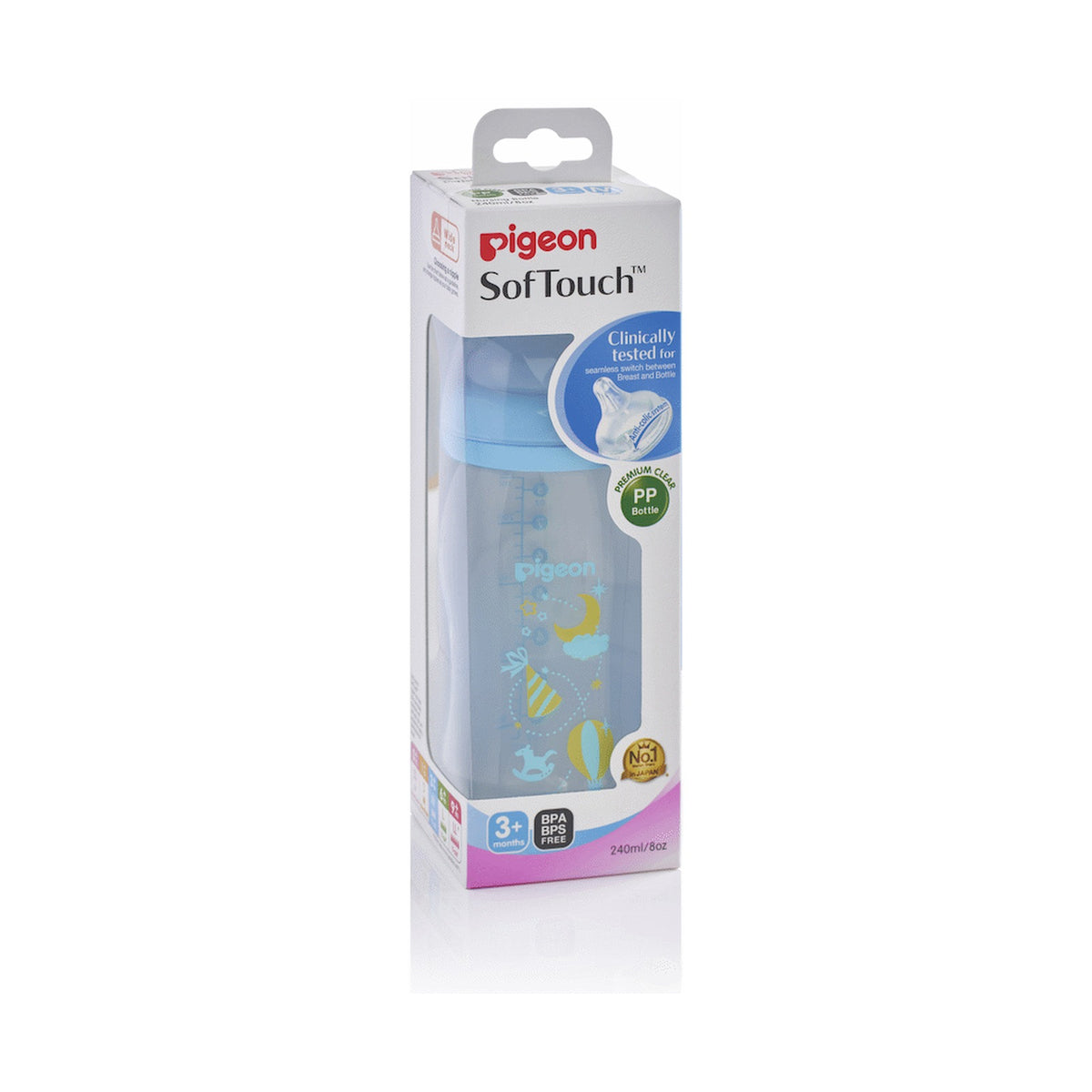 Pigeon Peristaltic Plus PP Bottle 240ml (M Hole) - Blue