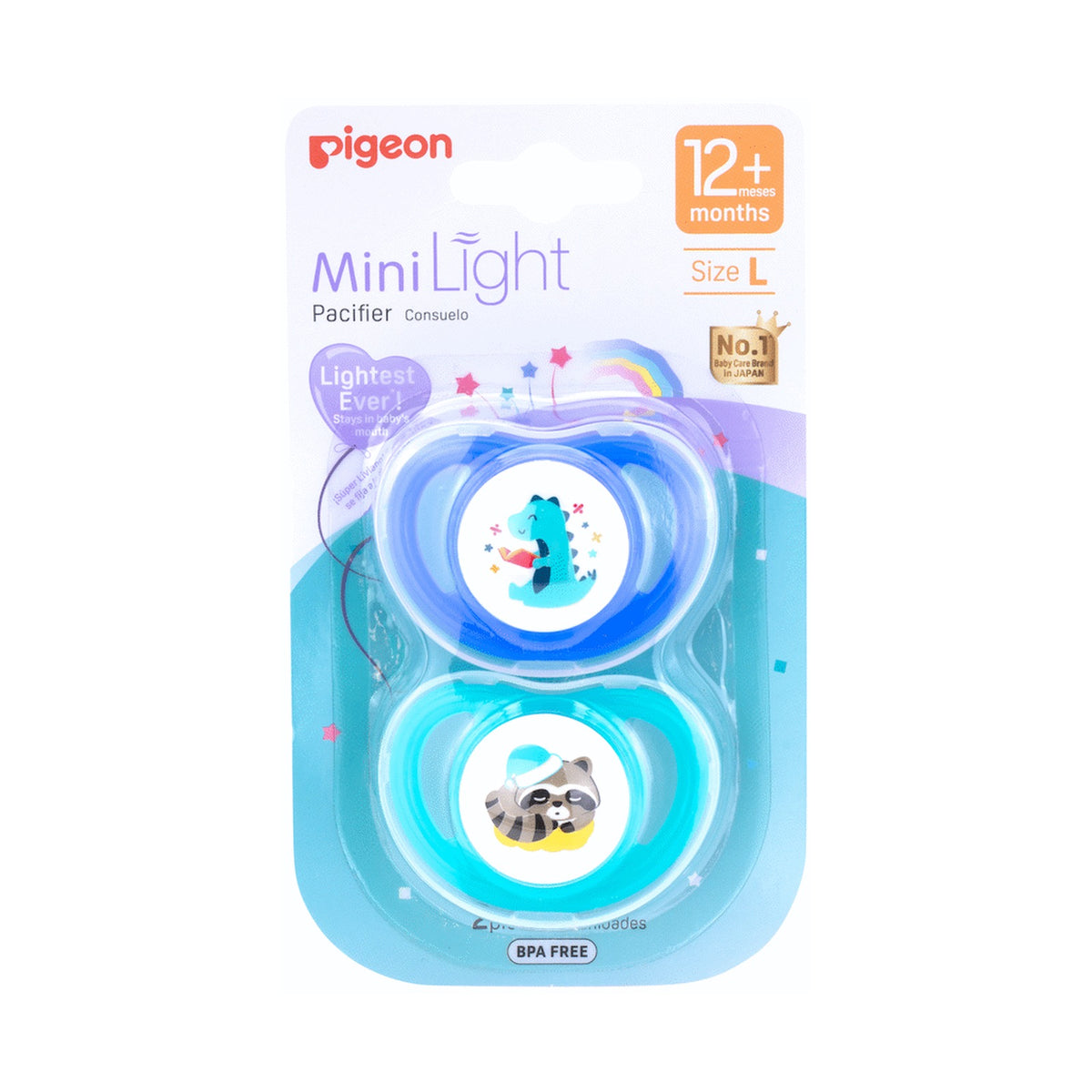 Pigeon - Minilight Pacifier (2 Pc) - L - Dino Read/Raccoon