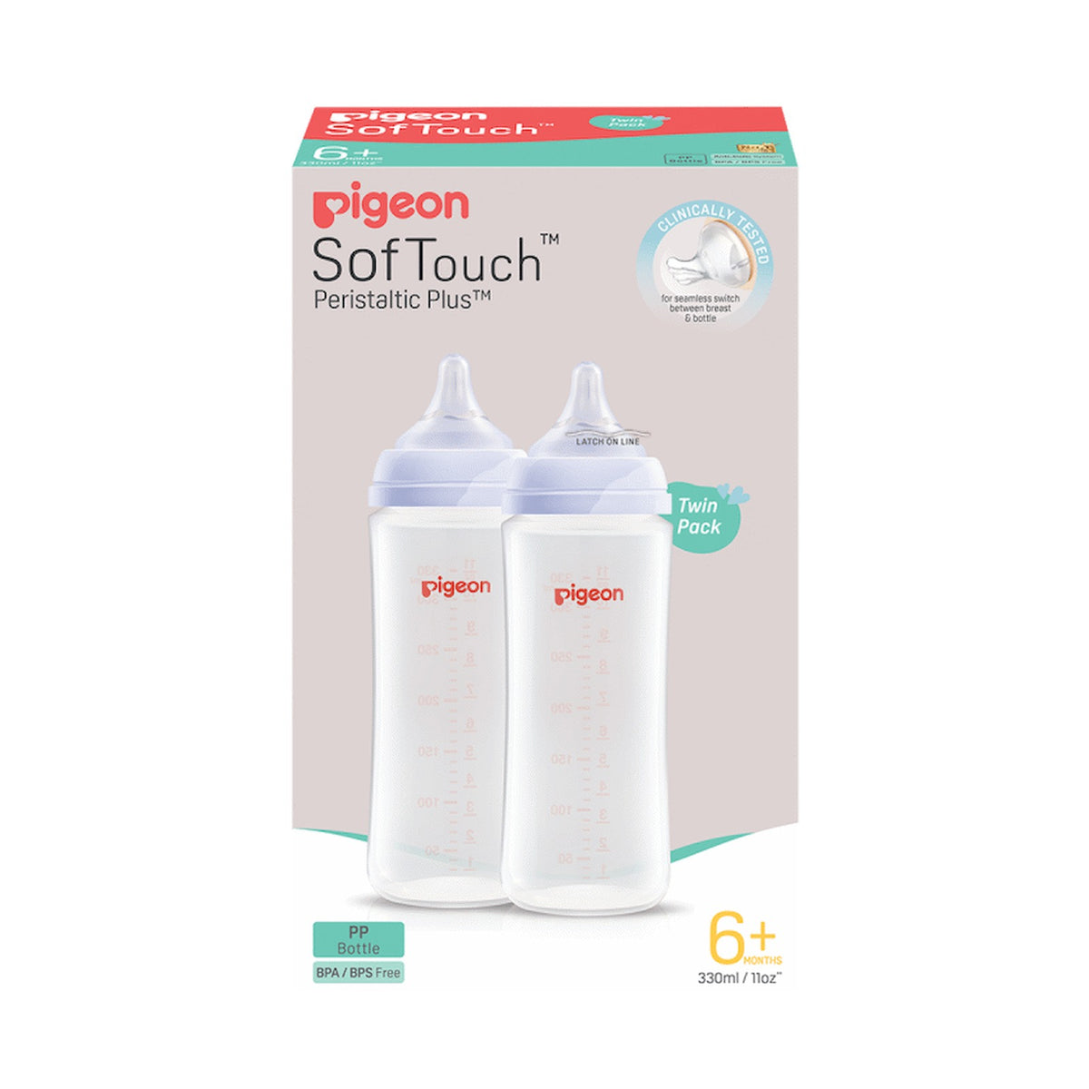 PIGEON SOFTOUCH BOTTLE PP 330ML (L) TWIN PACK