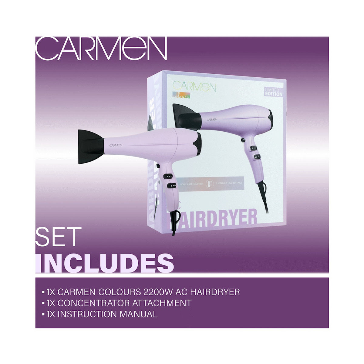 Carmen Colours 2200w AC Hair Dryer