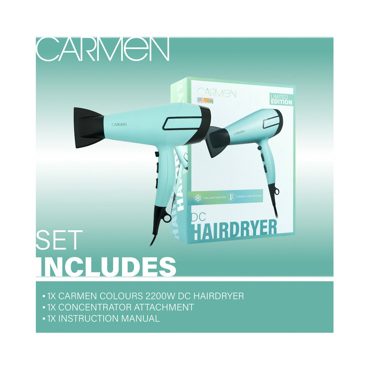 Carmen Colours 2200w DC Hairdryer