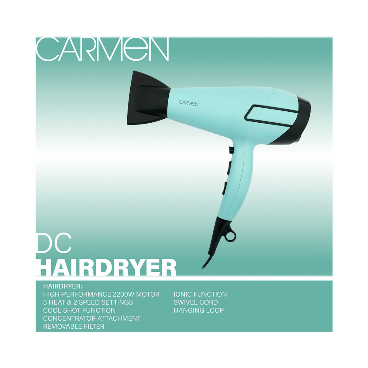 Carmen Colours 2200w DC Hairdryer