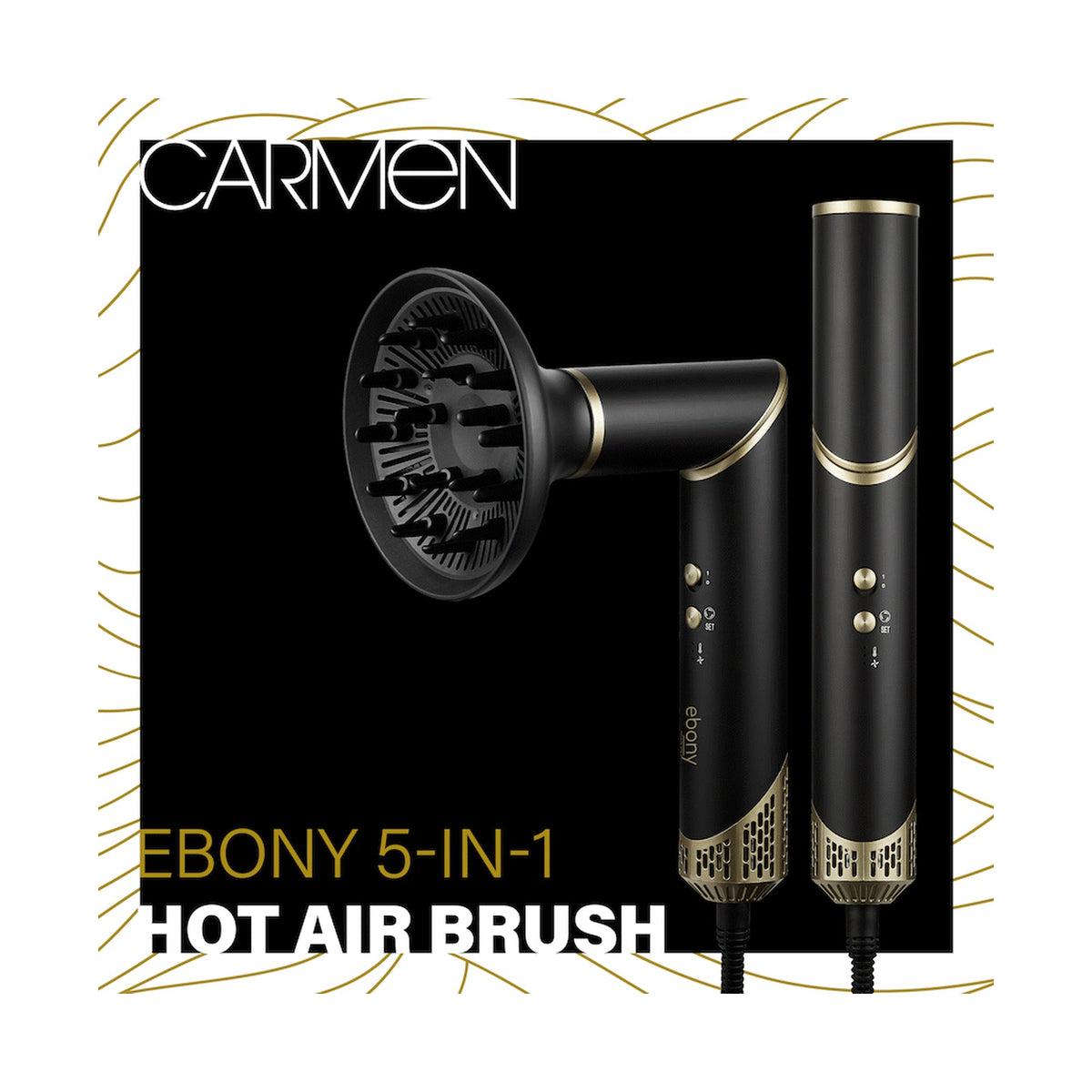 Carmen 5-in-1 Hot Air Brush - Ebony