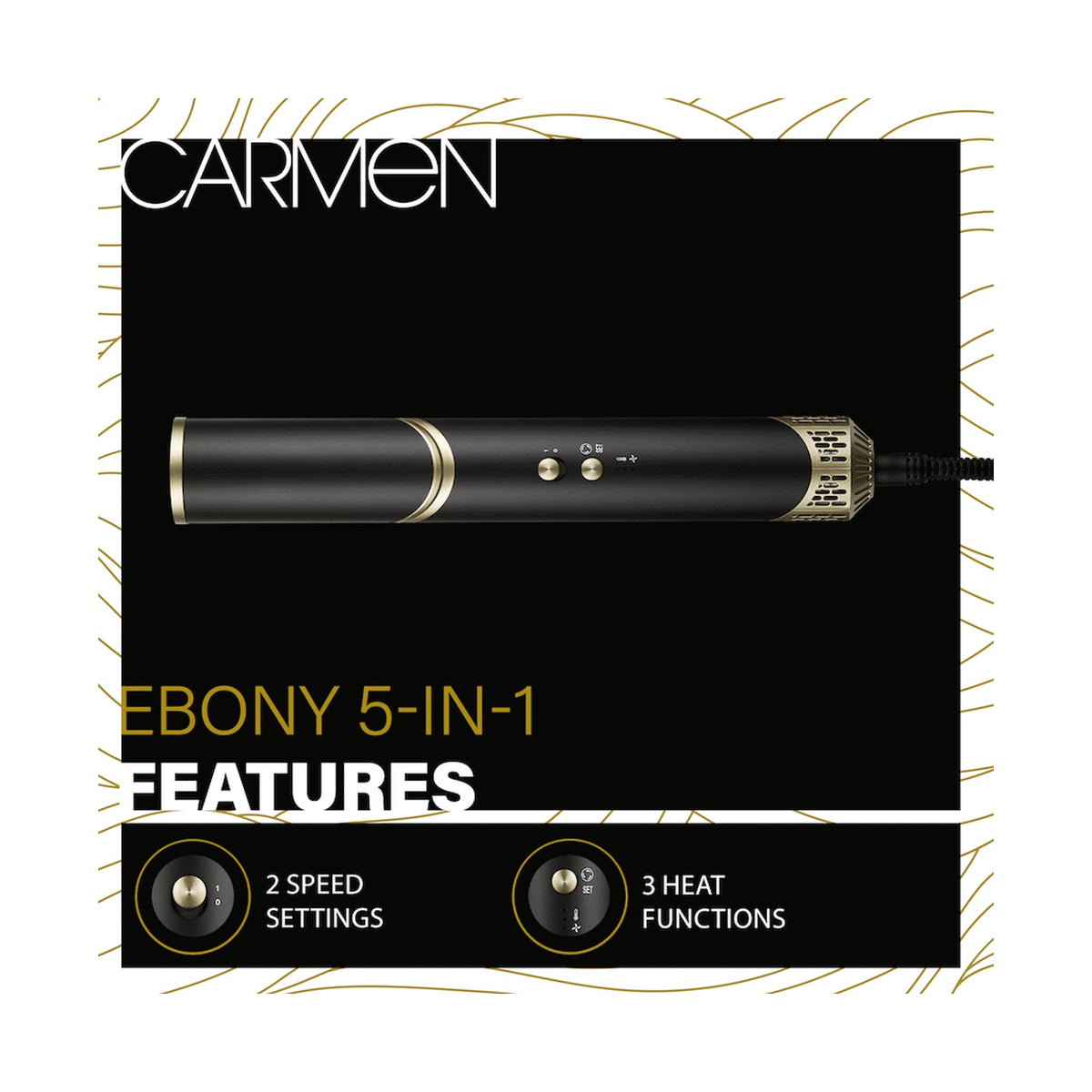 Carmen 5-in-1 Hot Air Brush - Ebony