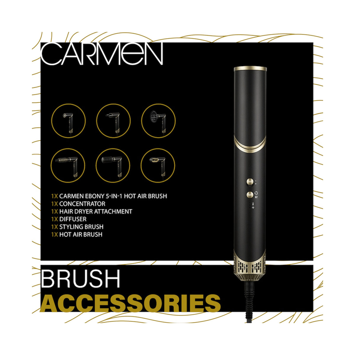 Carmen 5-in-1 Hot Air Brush - Ebony