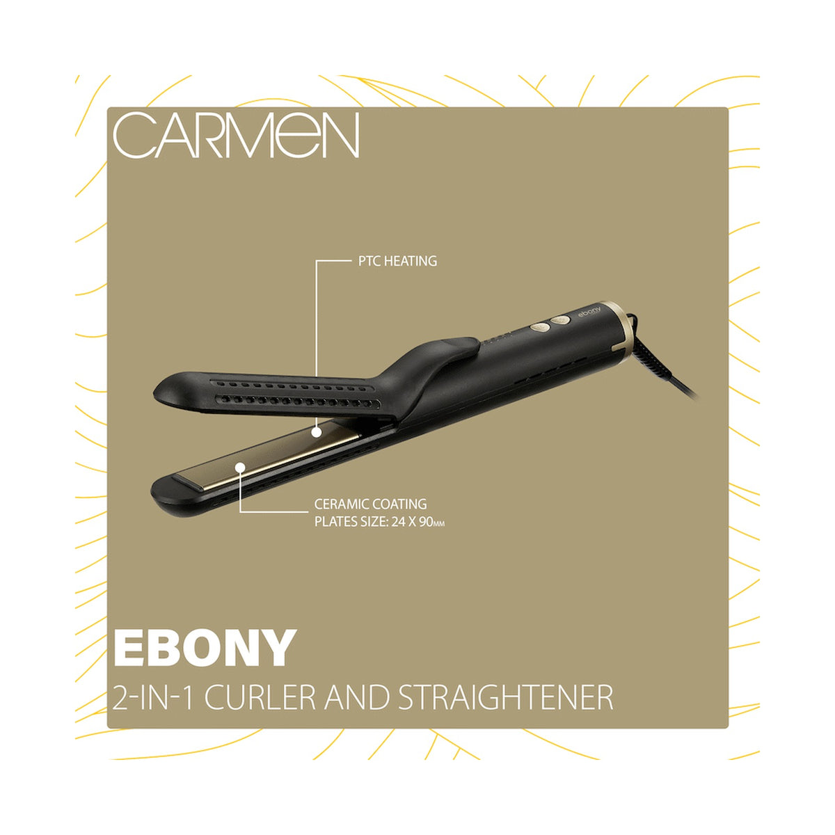 Carmen 2-in-1 Curler and Straightener - Ebony