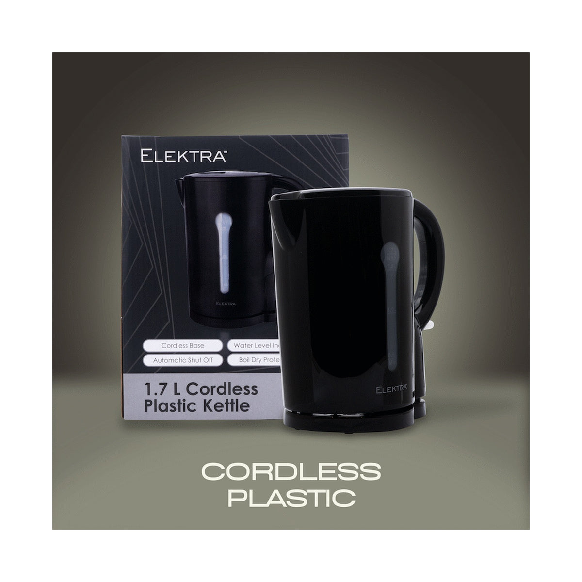 Elektra 1.7l Plastic Cordless Kettle - Black
