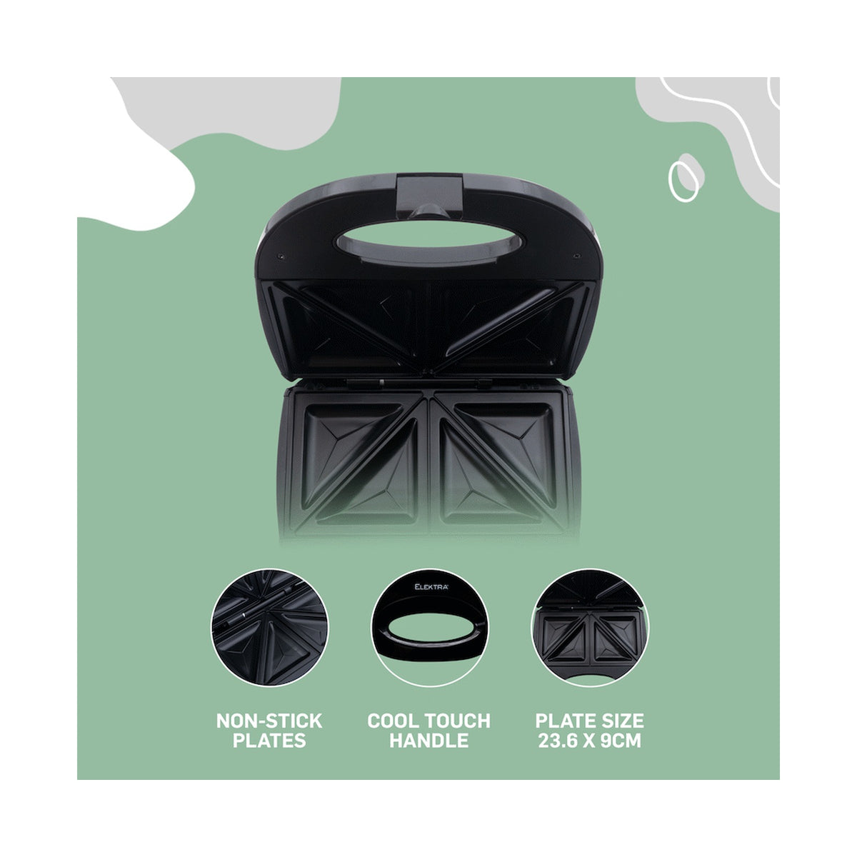 Elektra 700w Sandwich Press - Black