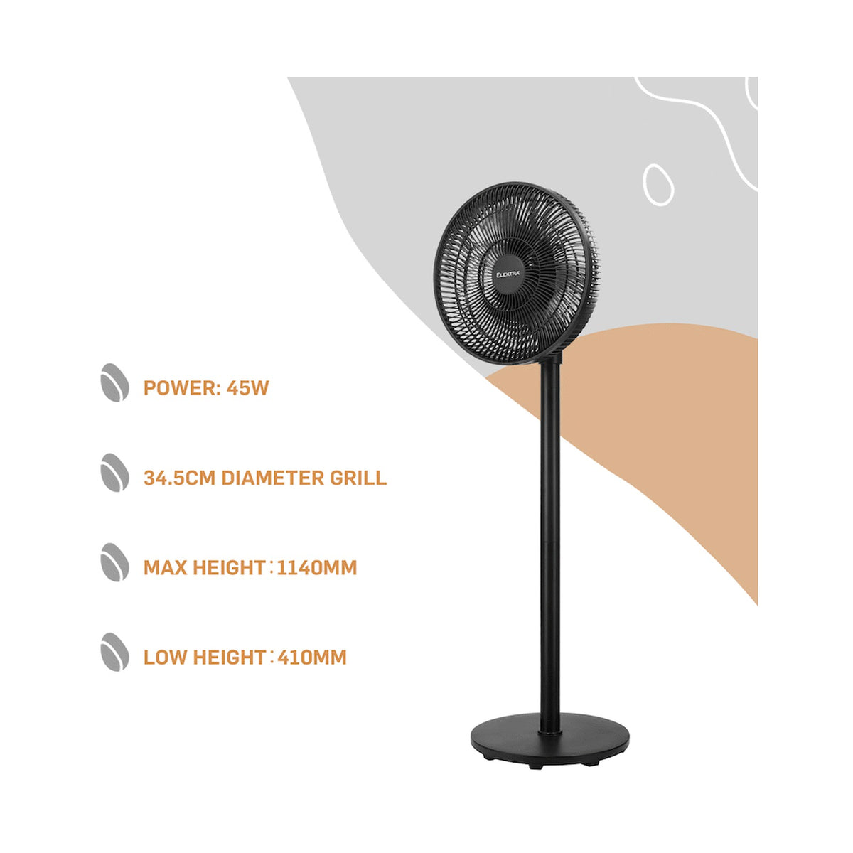 Elektra 30cm Stand Fan - Black