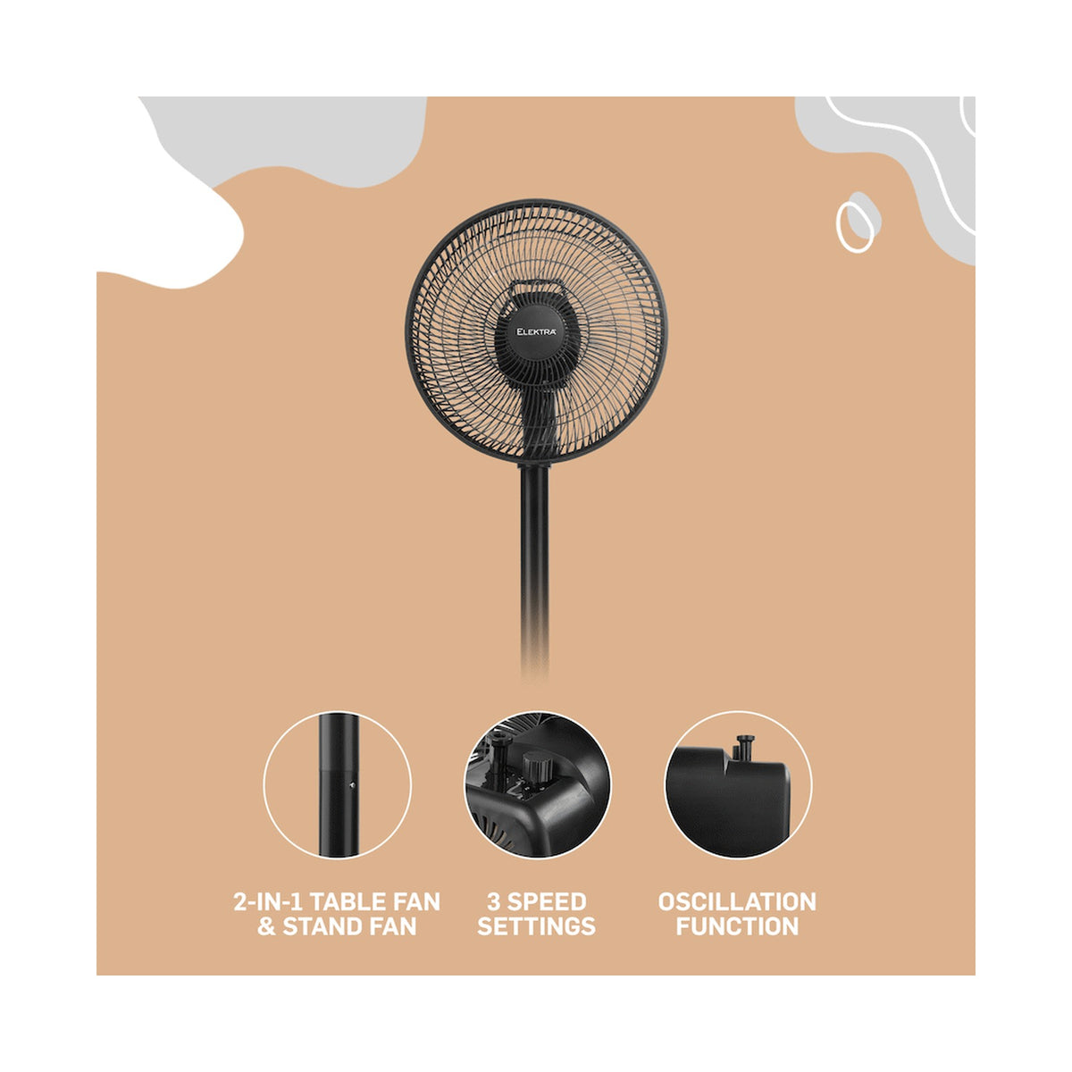Elektra 30cm Stand Fan - Black