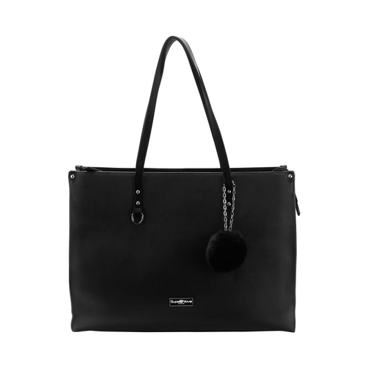 Supanova Pompom Ladies Laptop Bag - Black