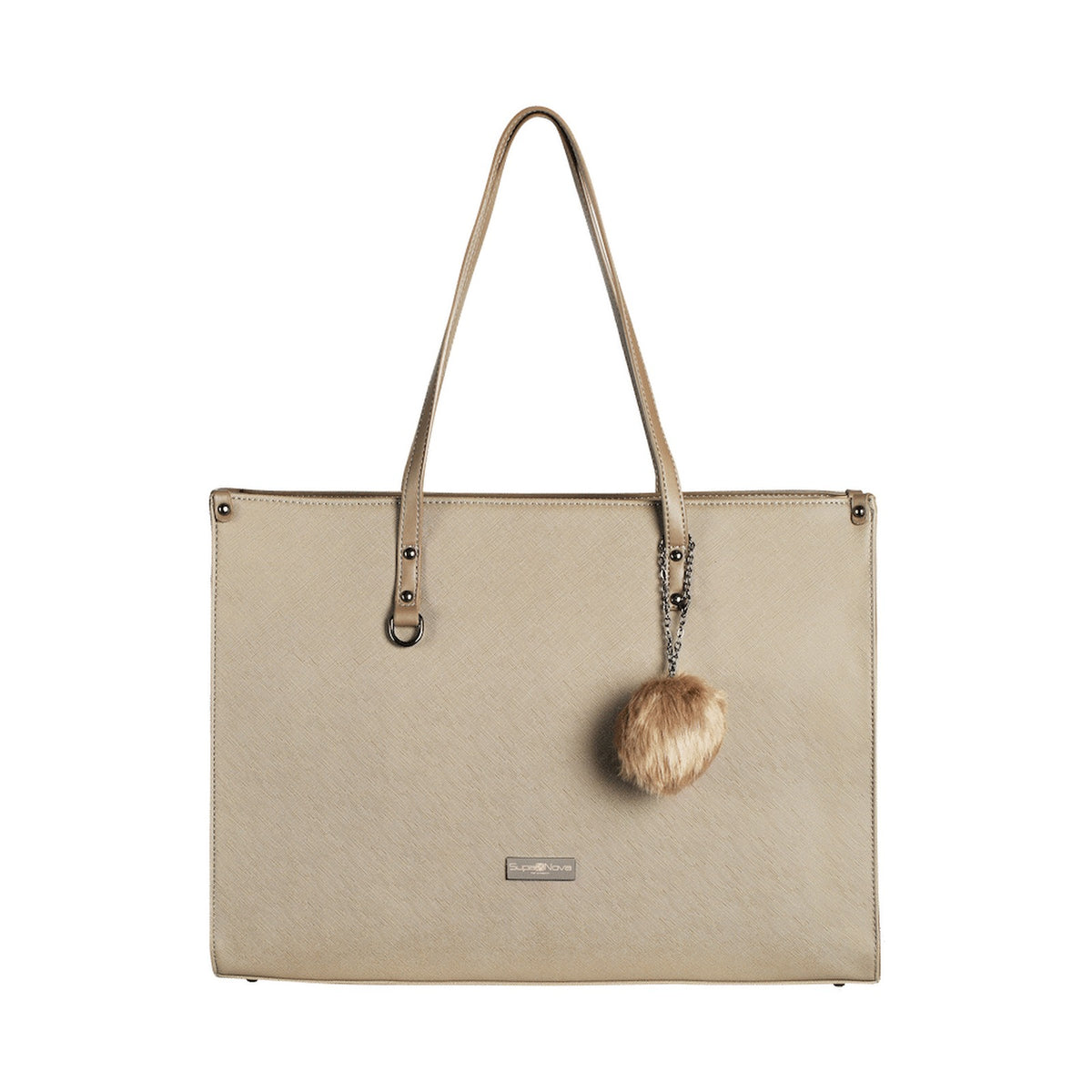 Supanova Pompom Ladies Laptop Bag Taupe