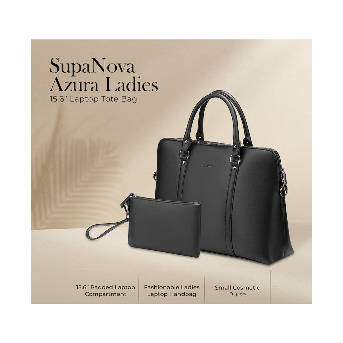 Supanova Azura Ladies 15.6" Laptop Tote Bag Black