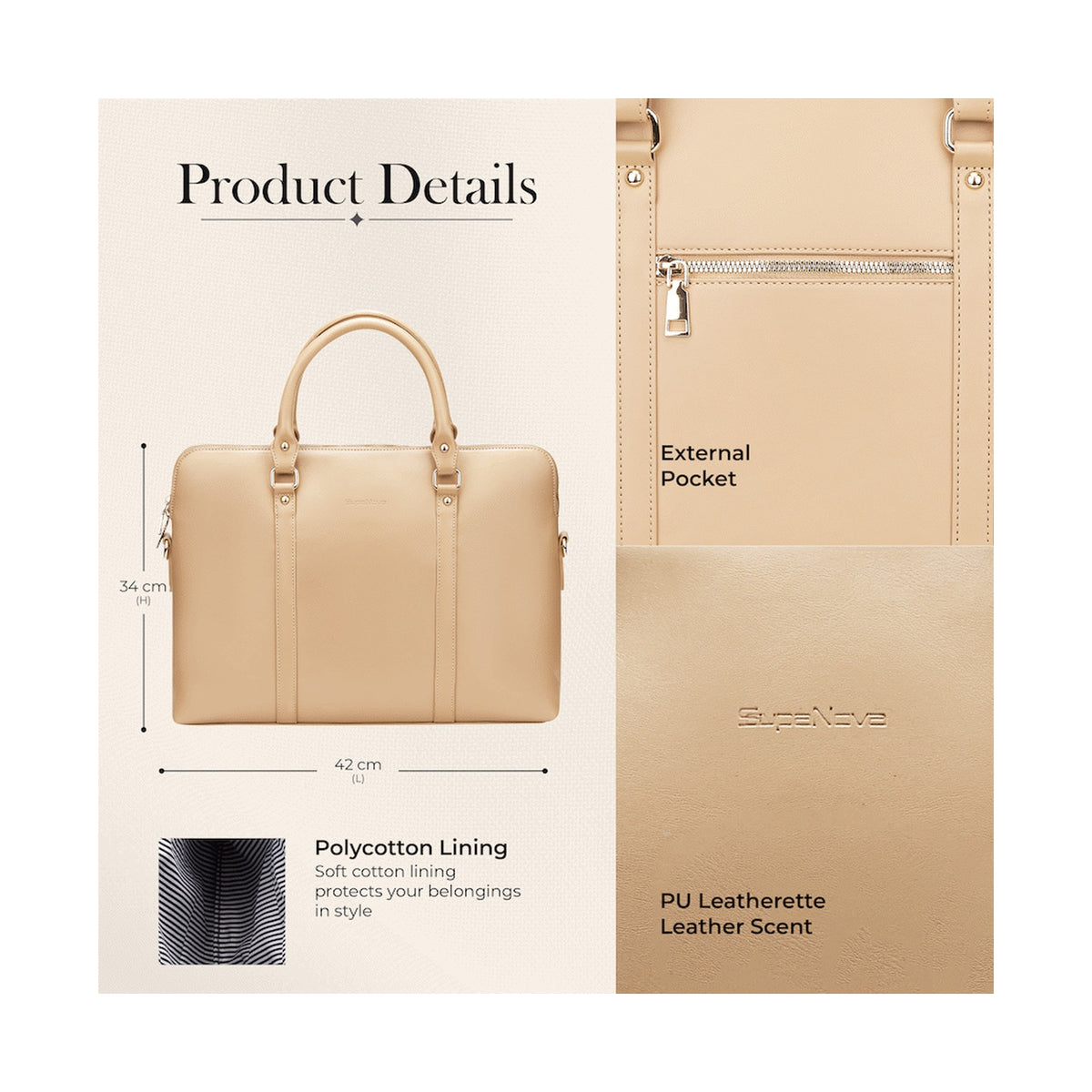 Supanova Azura Ladies 15.6" Laptop Tote Bag Taupe