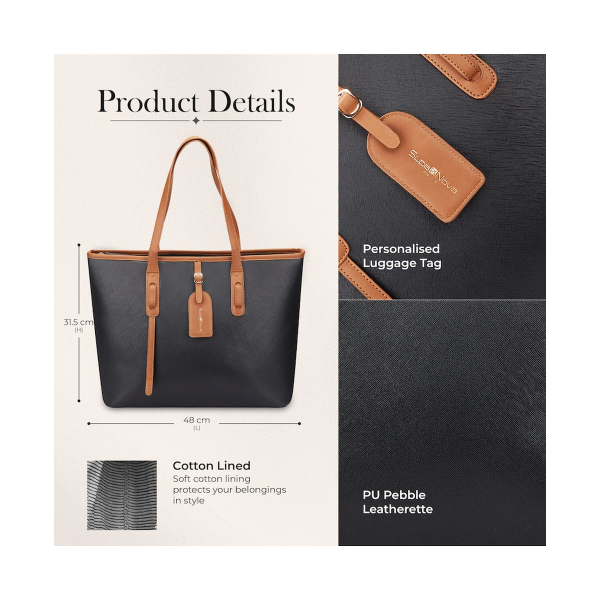 Supanova Elara Ladies 15.6" Laptop Tote Bag Black