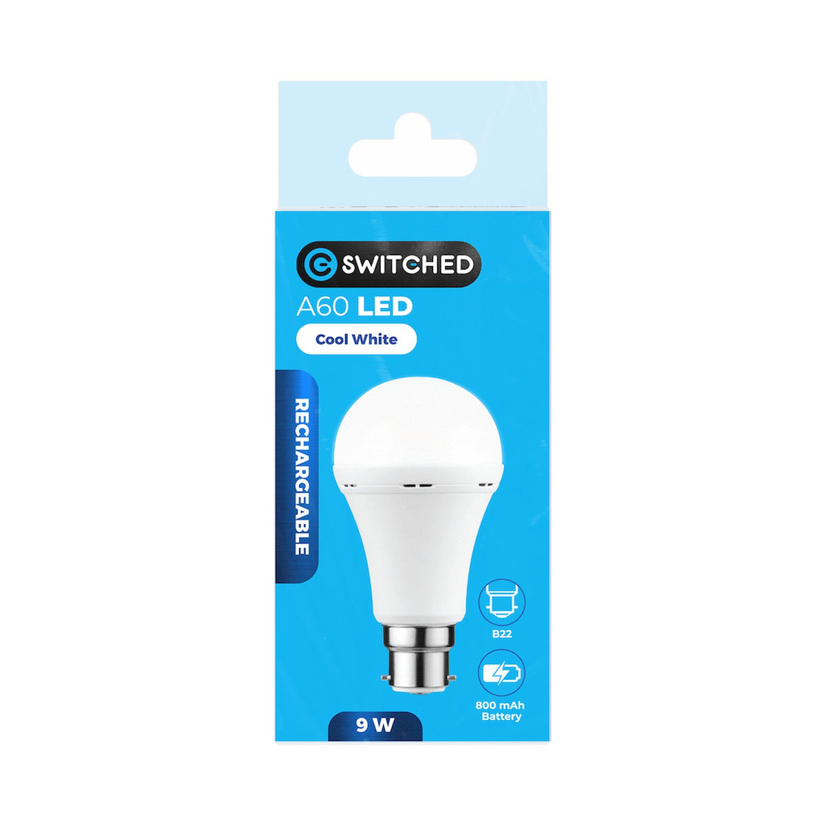 Switched 9w A60 Rechargeable LED Light Bulb - B22 - Cool White