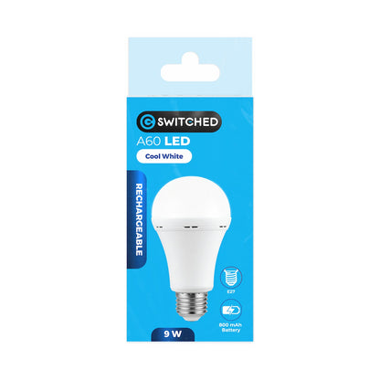 Switched 9w A60 Rechargeable LED Light Bulb E27 - Cool White