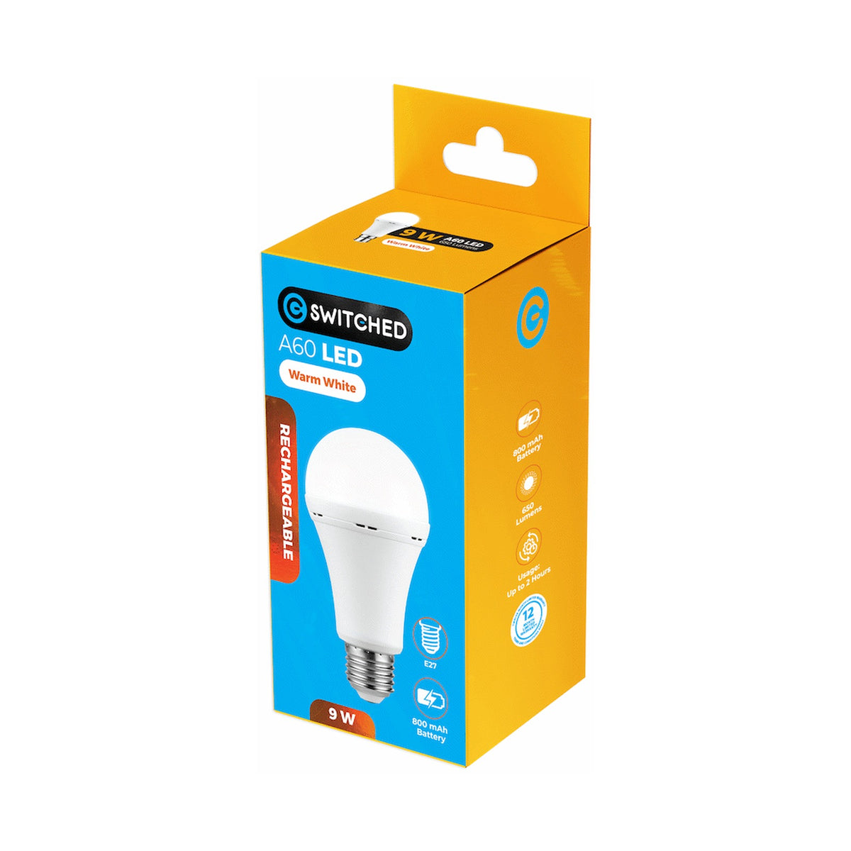 Switched 9w A60 Rechargeable LED Light Bulb - E27 - Warm White