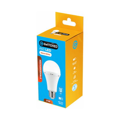 Switched 9w A60 Rechargeable LED Light Bulb - E27 - Warm White