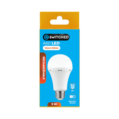 Switched 9w A60 Rechargeable LED Light Bulb - E27 - Warm White