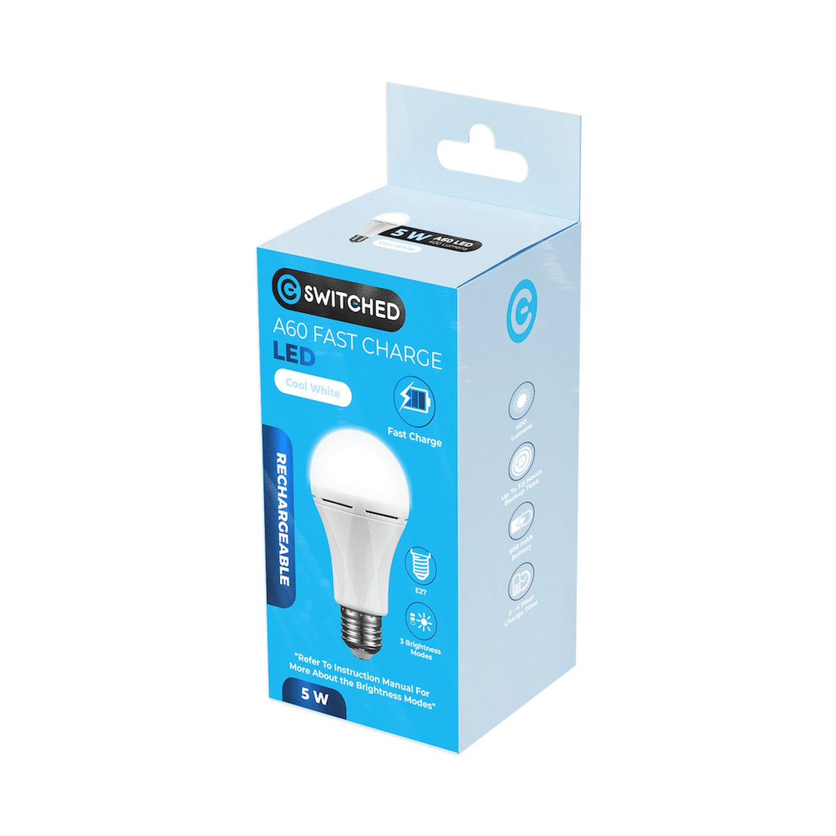 Switched 5w A60 Rechargeable Fast Charge E27 LED - CW