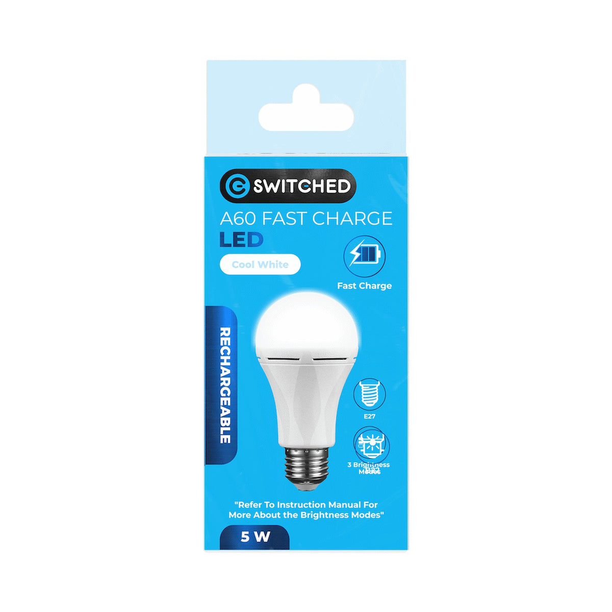Switched 5w A60 Rechargeable Fast Charge E27 LED - CW