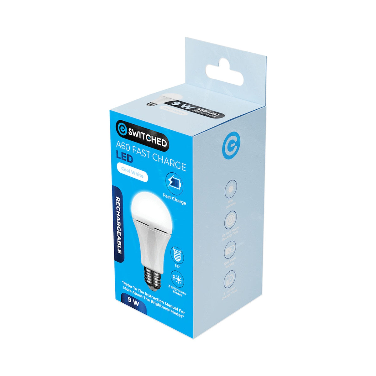 Switched 9w A60 Rechargeable Fast Charge E27 LED CW