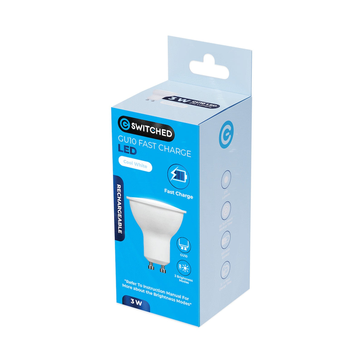 Switched 3w GU10 Rechargeable Fast-Charge LED - CW
