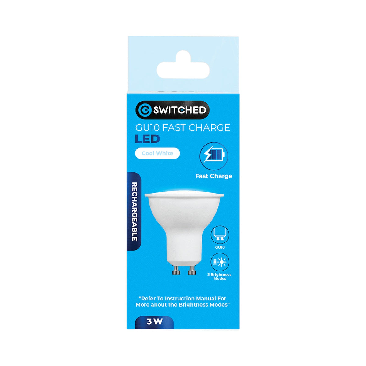 Switched 3w GU10 Rechargeable Fast-Charge LED - CW