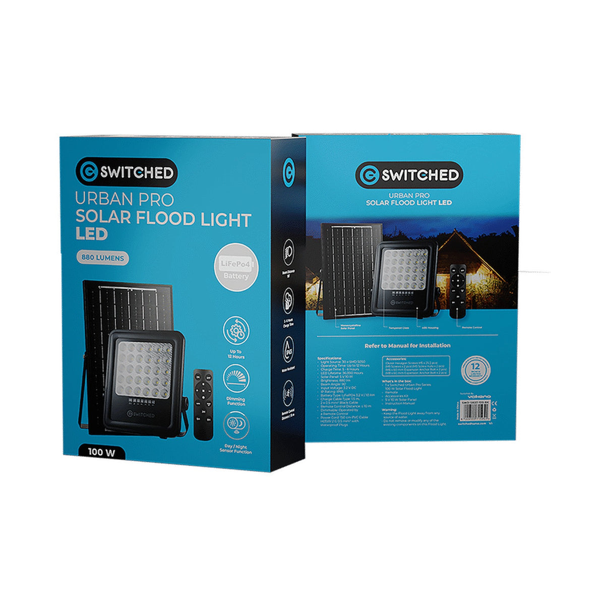 Switched Urban PRO Series - 100w Solar Floodlight with Remote