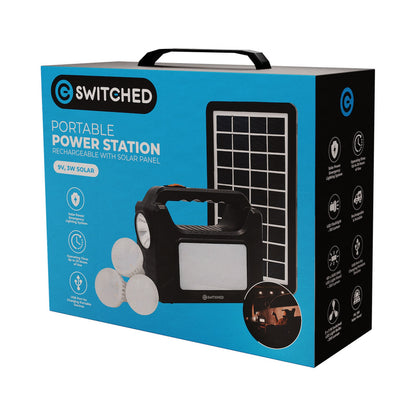 Switched Portable Power Station with Solar Panel - Black