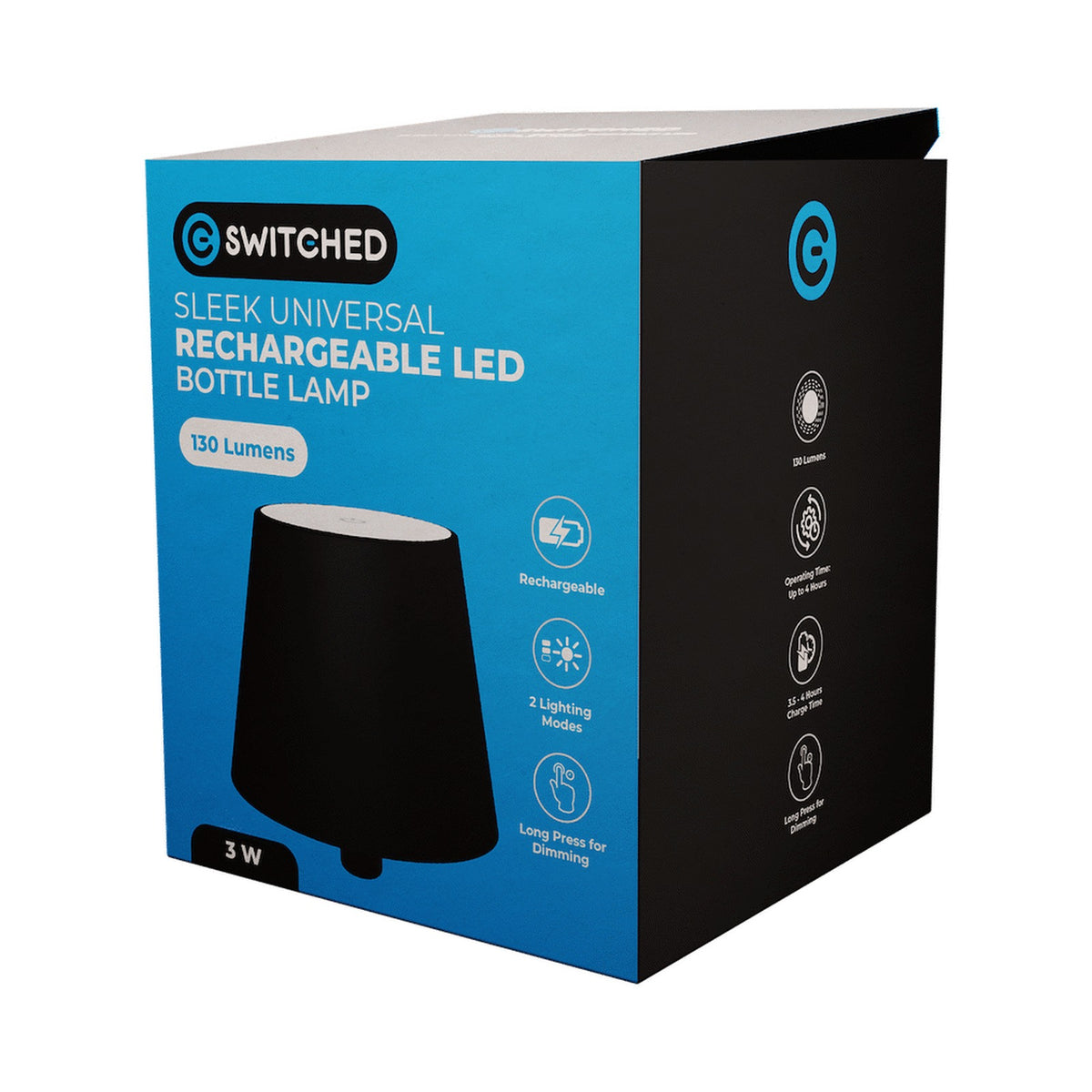 SWITCHED Sleek Series - Universal Rechargeable LED Bottle lamp - Black