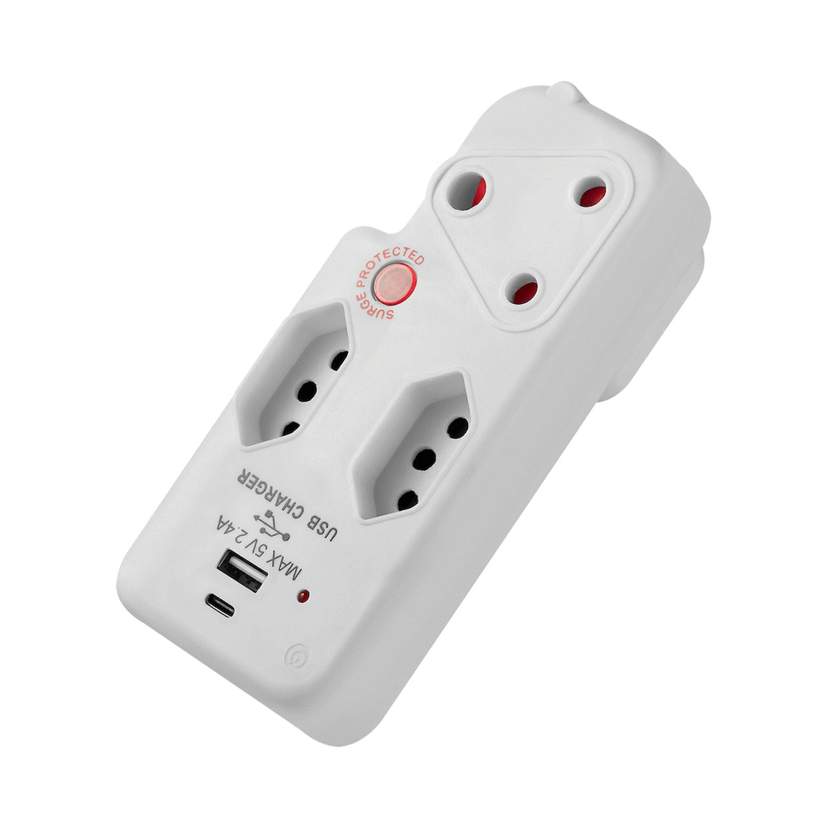 Switched 3-Way Medium Surge Adaptor with Type-C + USB - White