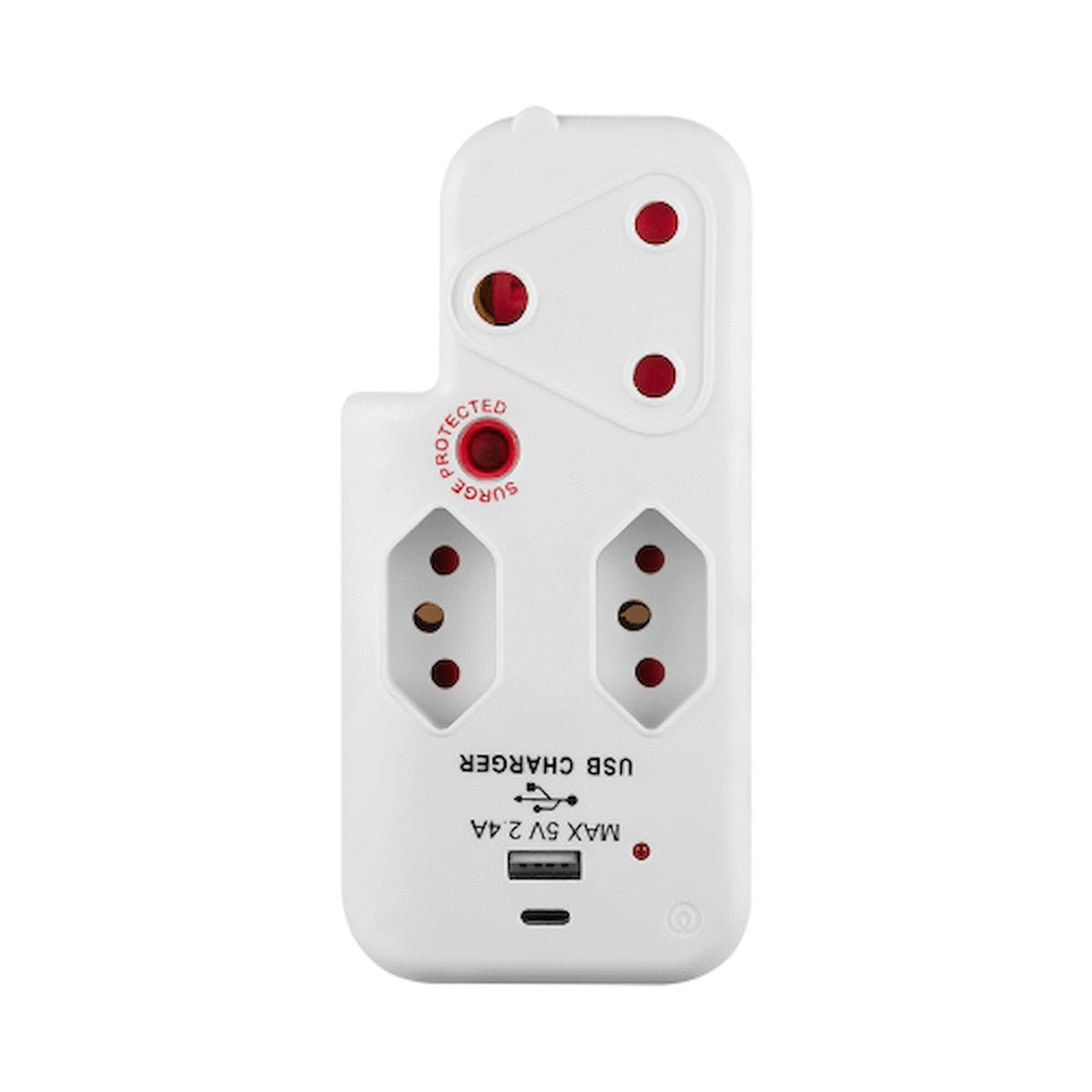 Switched 3-Way Medium Surge Adaptor with Type-C + USB - White