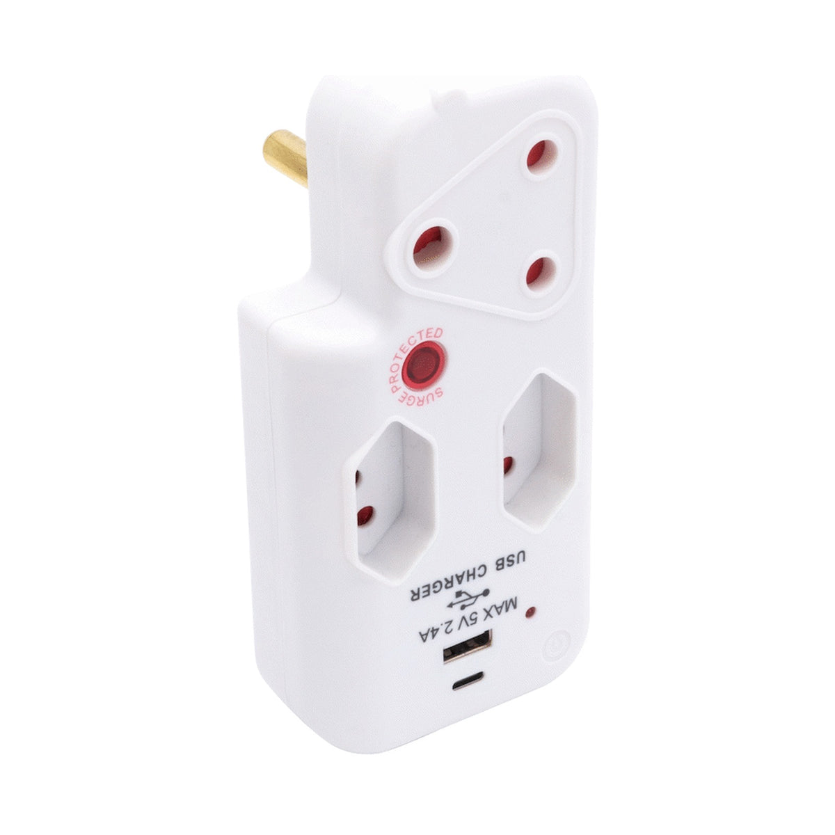 Switched 3-Way Medium Surge Adaptor with Type-C + USB - White