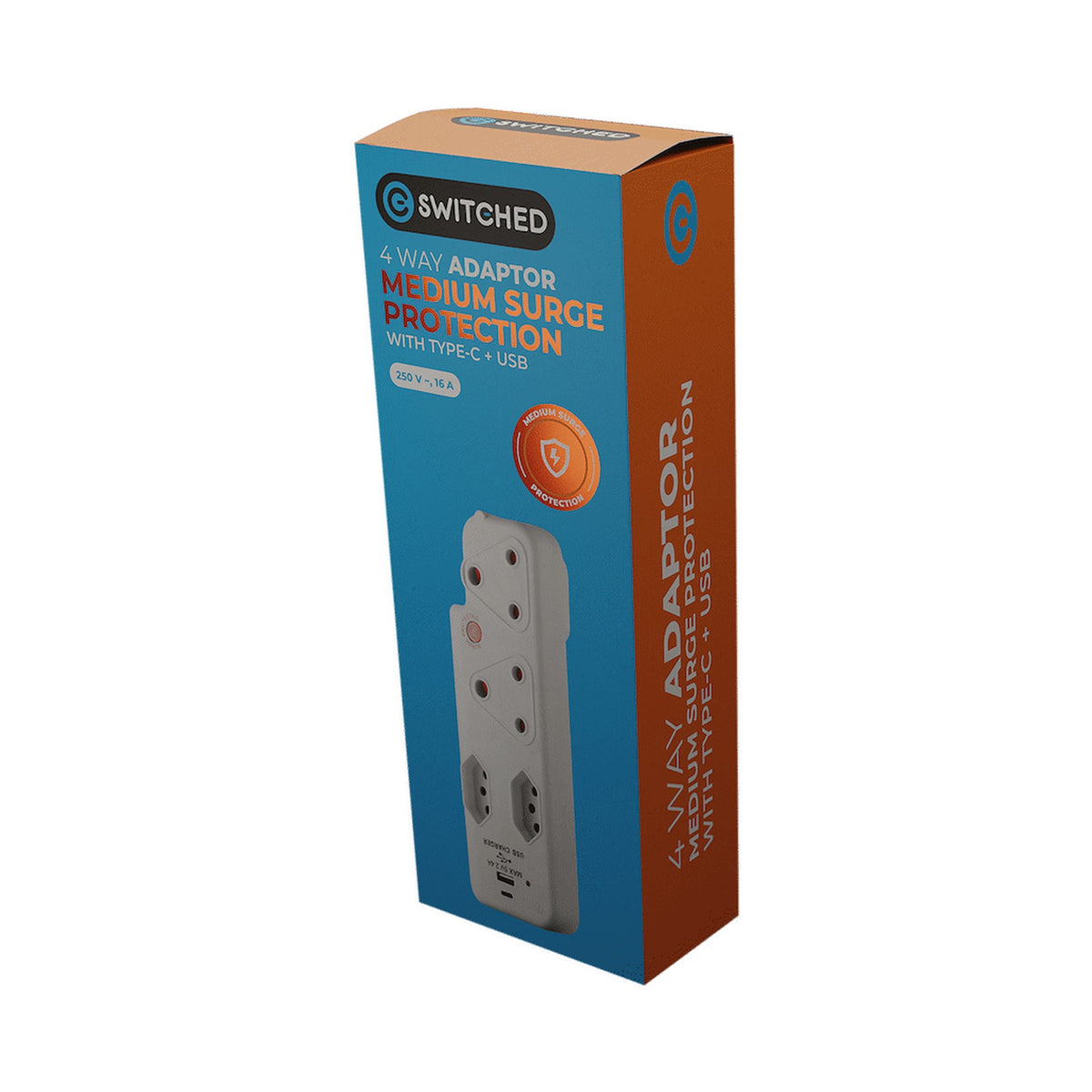 Switched 4-Way Medium Surge Adaptor with Type-C + USB