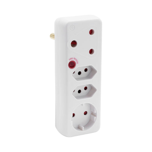 Switched 4-Way Medium Surge Adaptor with Schuko - White