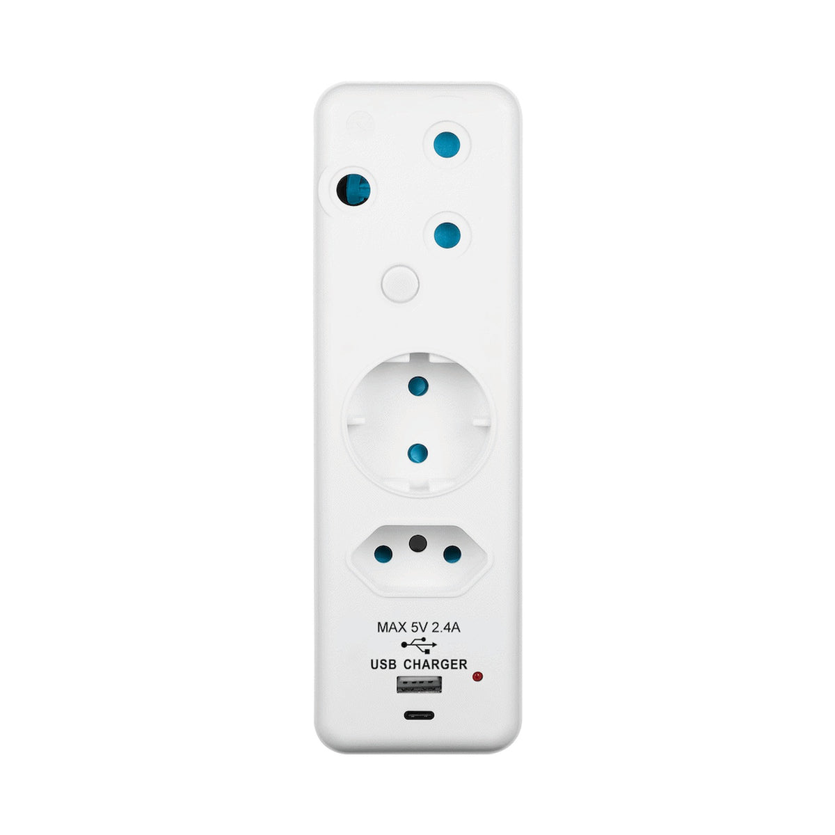 Switched 3-Way Schuko Adaptor with Type C + USB
