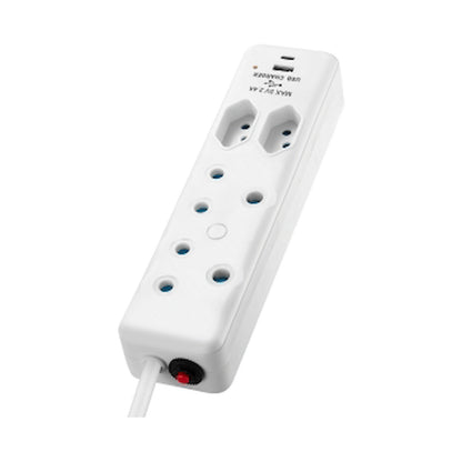 Switched 4-Way Extension Lead with 1x Type-C + 1x USB - 4m