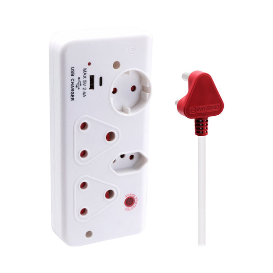 Switched 4-Way with 1x Type-C + 1x USB 2.4a Socket Medium Surge-Protected 0.5m