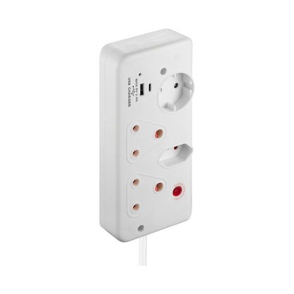 Switched 4-Way with 1x Type-C + 1x USB 2.4a Socket Medium Surge-Protected 0.5m