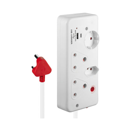 Switched 4-Way with 1x Type-C + 1x USB 2.4a Socket Medium Surge-Protected 0.5m