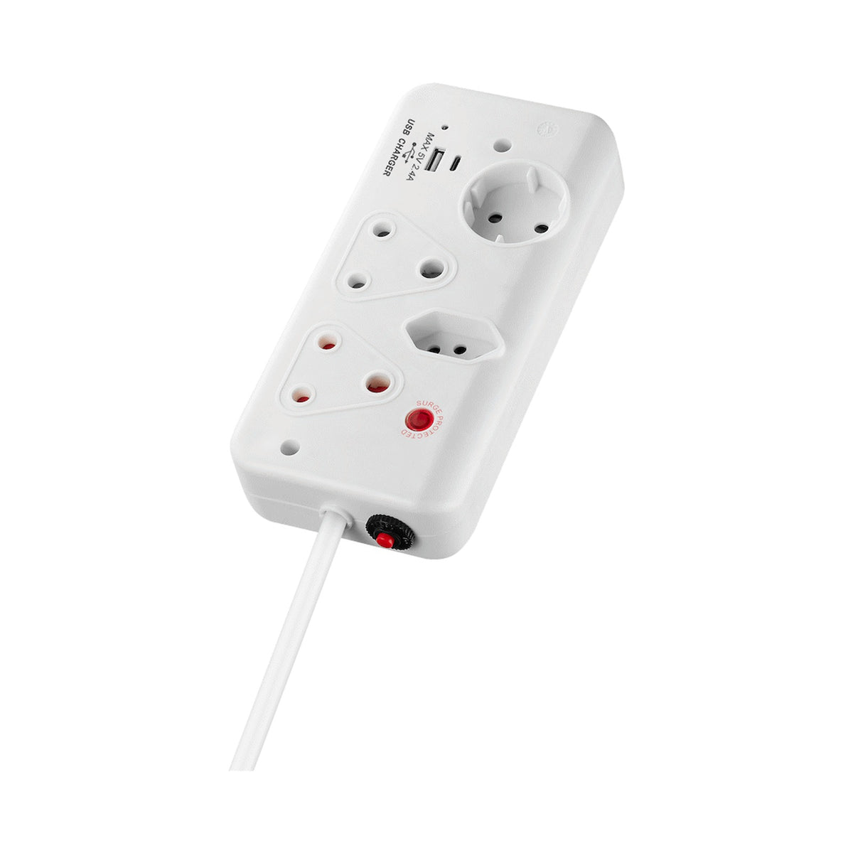 Switched 4-Way with 1x Type-C + 1x USB 2.4a Socket Medium Surge-Protected 0.5m