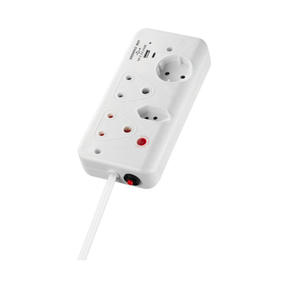 Switched 4-Way with 1x Type-C + 1x USB 2.4a Socket Medium Surge-Protected 0.5m